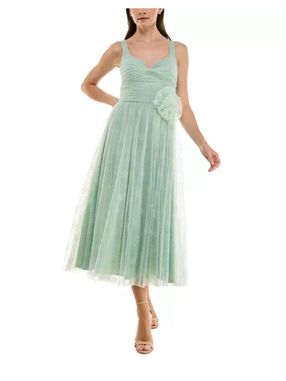 Taylor Mint Green Tulle Midi Dress with Floral Waist Accent Sz 8 nwt